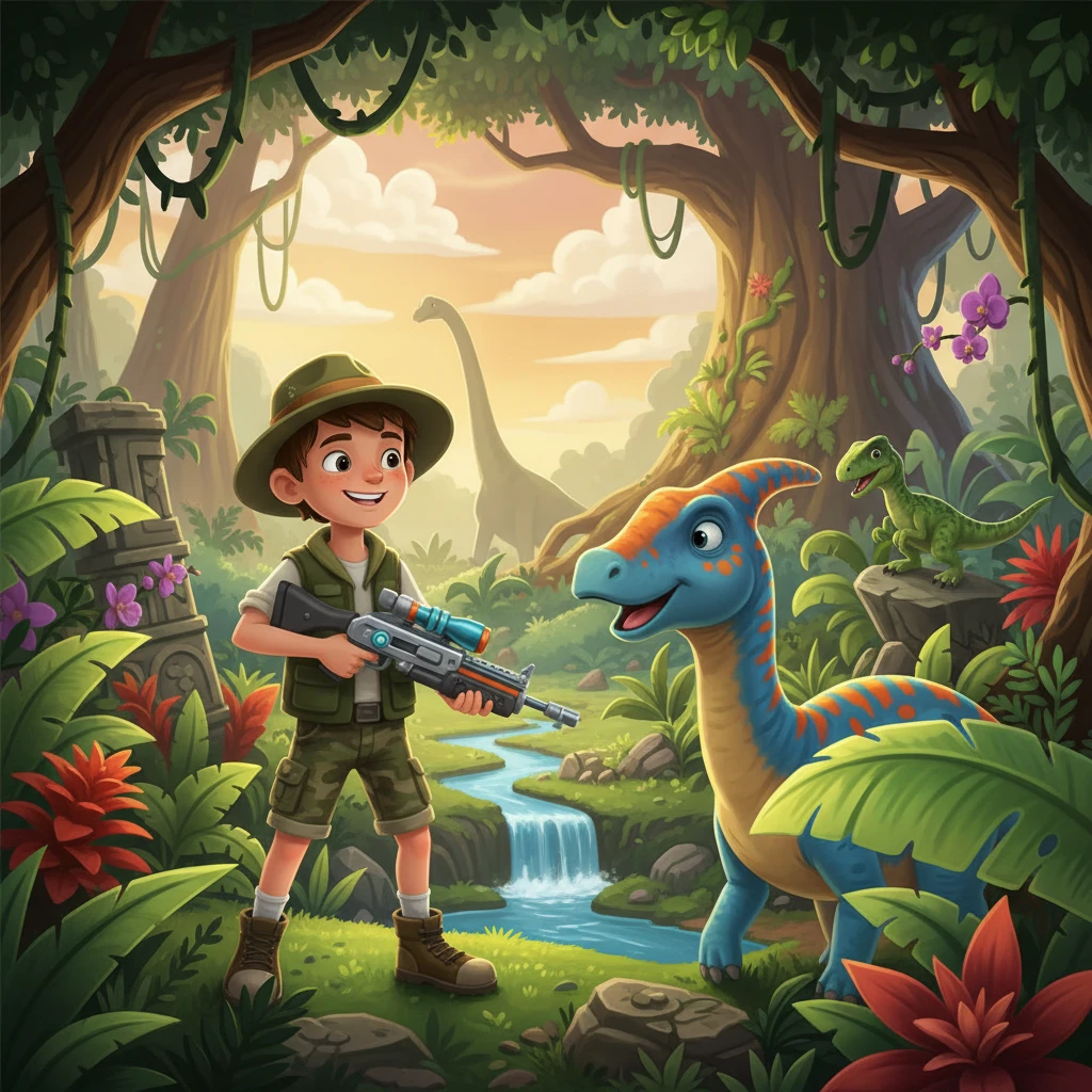 Cover image of Adventurous Dino Hunter in the Jungle - Free Online Game!