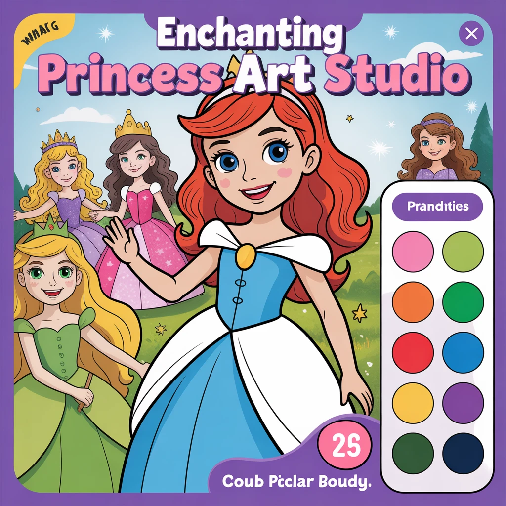 Cover image of Enchanting Princess Art Studio: Free Online Coloring Fun