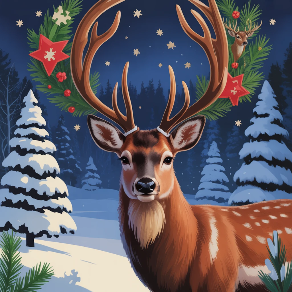 Cover image of Festive Deer Jigsaw Puzzle: Enjoy This Free Online Game!