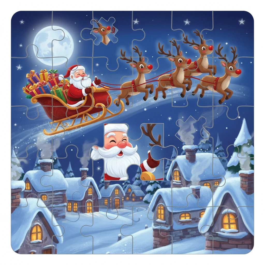 Cover image of Festive Jigsaw Puzzle: Help Santa Deliver Gifts Online