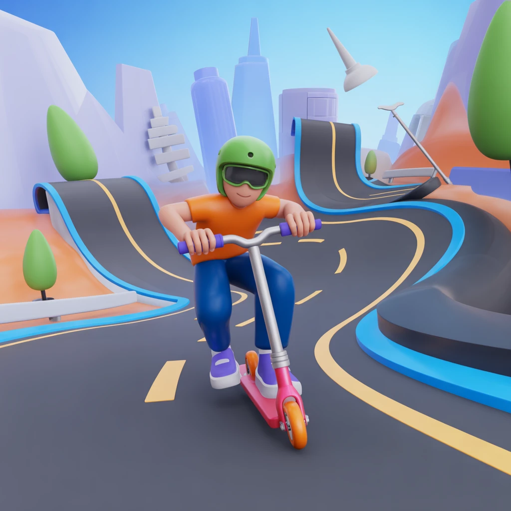 Cover image of Master Epic Scooter Tricks in 3D – Free Online Game!