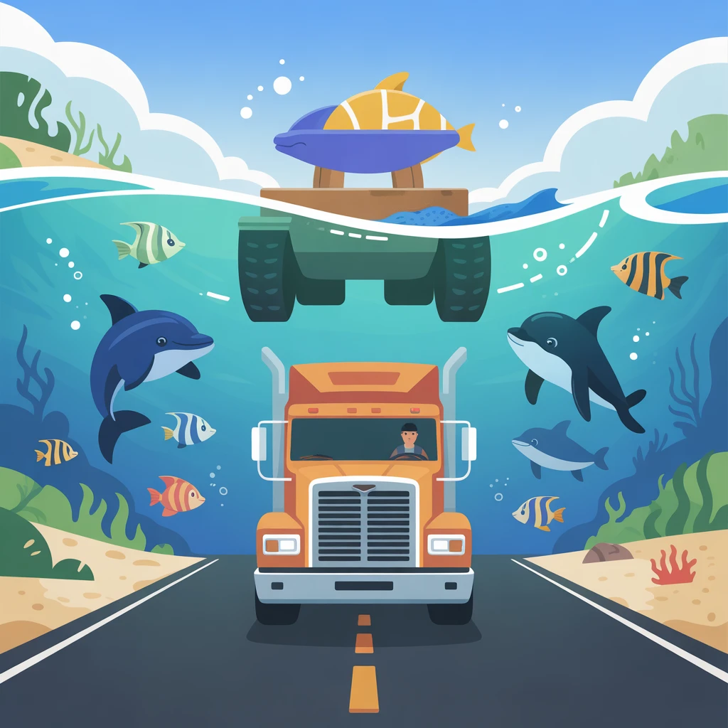 Cover image of Ocean Creature Transport Challenge: Free Online Truck Adventure