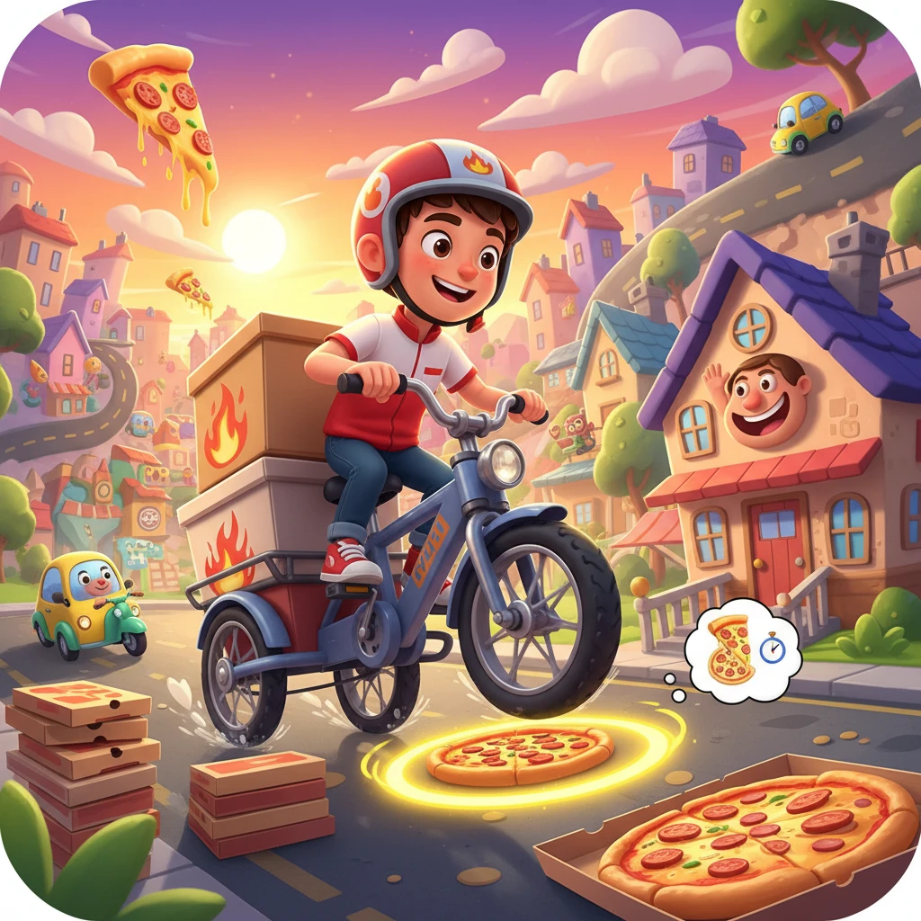 Cover image of Rev up Your Slice: Moto Pizza Adventure - Free Online Game!