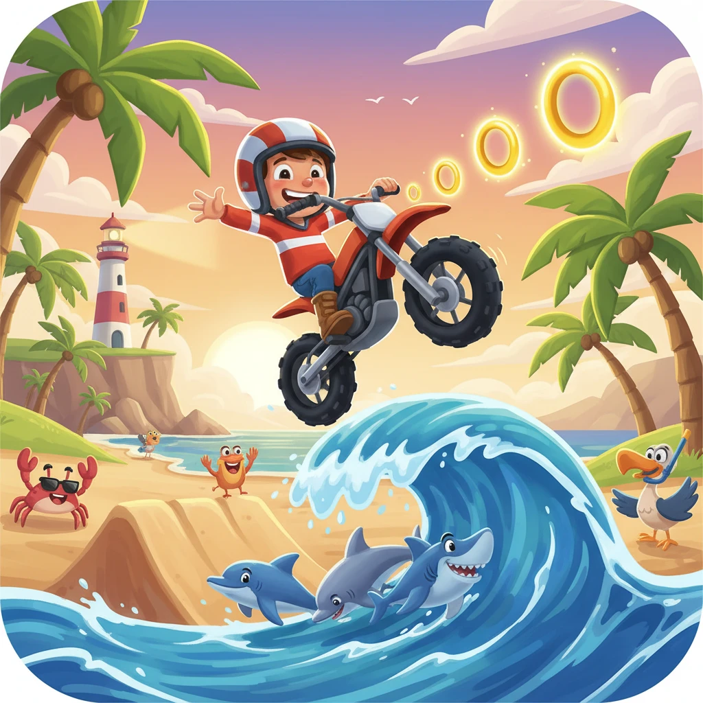 Cover image of Ride the Waves in Moto Beach Adventure - Free Online Game!