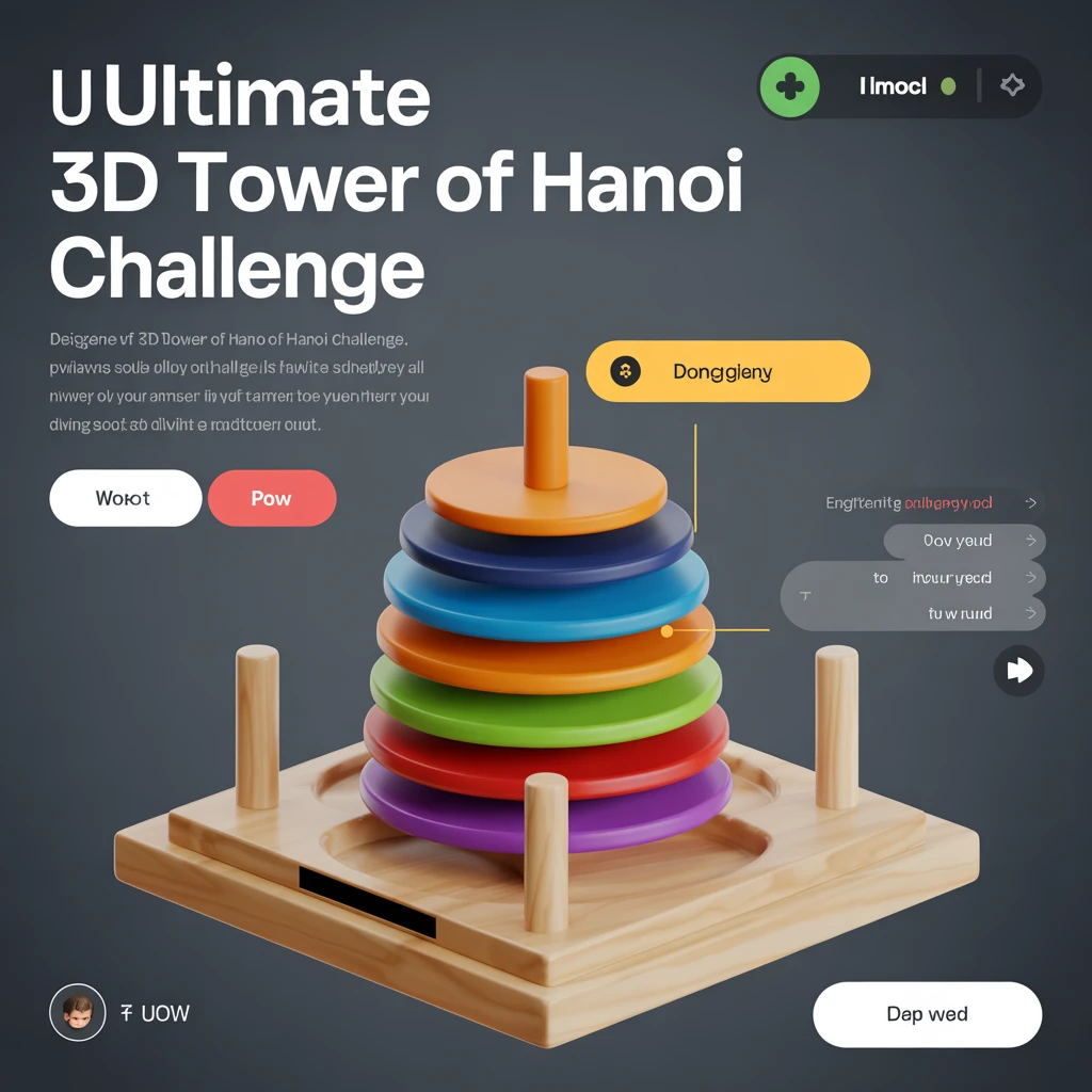 Cover image of Ultimate 3D Tower of Hanoi Challenge - Free Online Puzzle Game