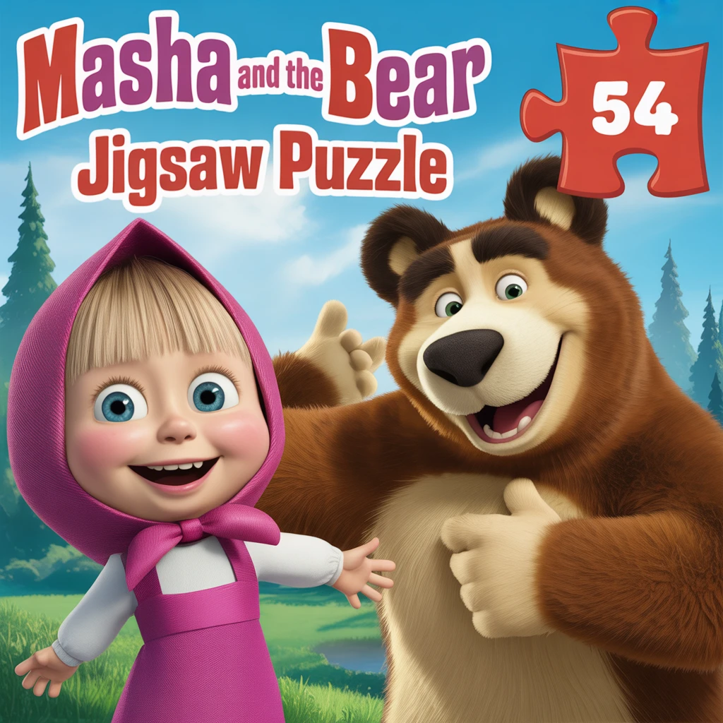 Cover image of Unique Online Jigsaw Puzzle Adventure Featuring Masha and the Bear