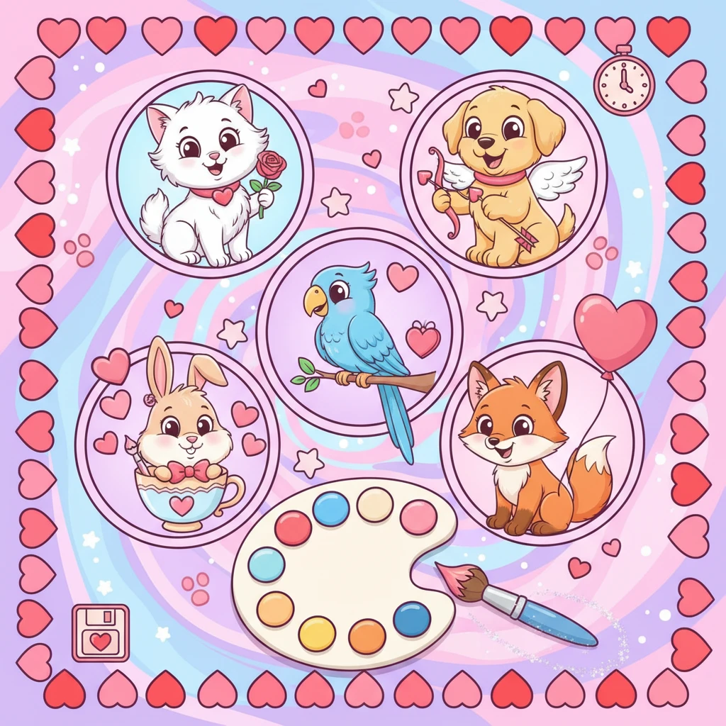 Cover image of Valentine's Day Pet Coloring Quest - A Fun Online Game!