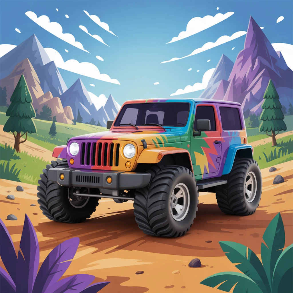 Cover image of Vibrant Monster Jeep Adventure: Free Online Coloring Game