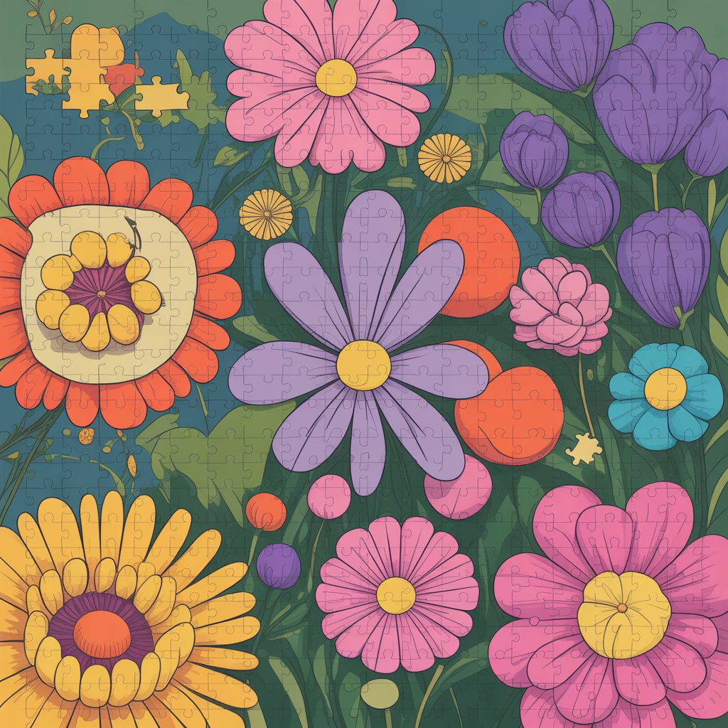 Cover image of Whimsical Floral Puzzle Adventure: Free Online Jigsaw Game