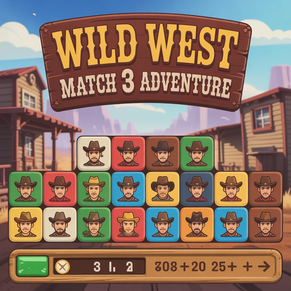 Cover image of Wild West Match 3 Adventure: Free Online Cowboy Puzzle Game